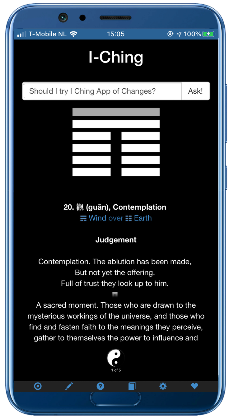 Free reading from the best I Ching app for Android and iOS.